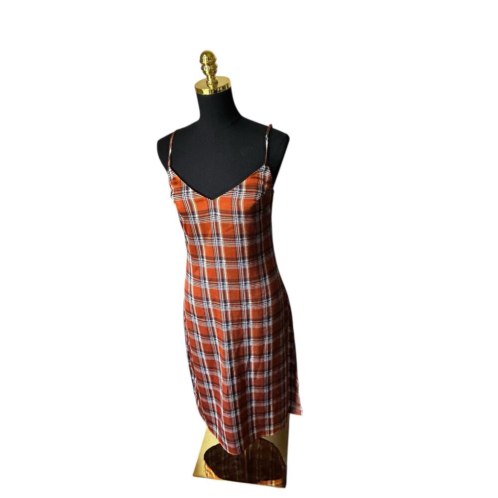 William B Burnt Orange Plaid Midi Dress Size Large (Fits Small) Grunge, Fall